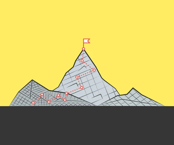 Montanhas Com Gráfico Crescente Bandeira Pico Conceito Sucesso — Vetor de Stock