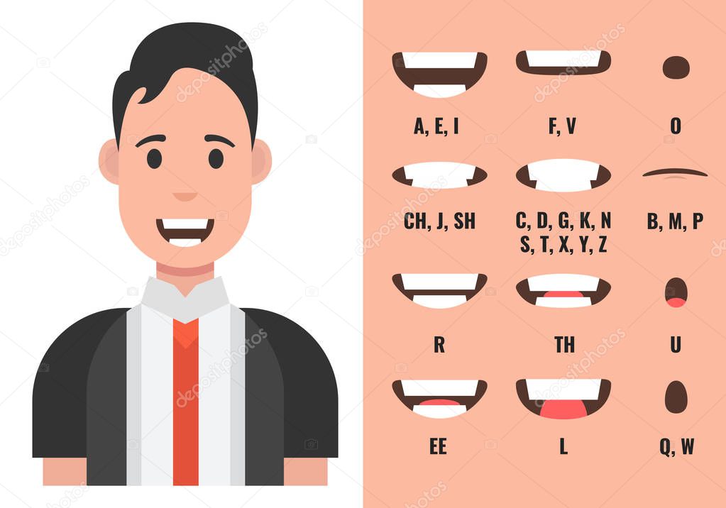 Man character with different cartoon mouths parts.