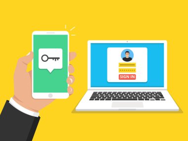 İki adım kimlik doğrulama kavramı. Doğrulama yanında smartphone. Vektör çizim.