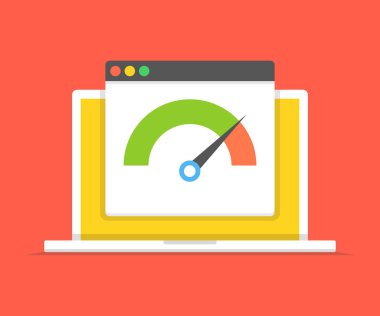 Ekranda hız testi olan bir laptop. Vektör illüstrasyonu.