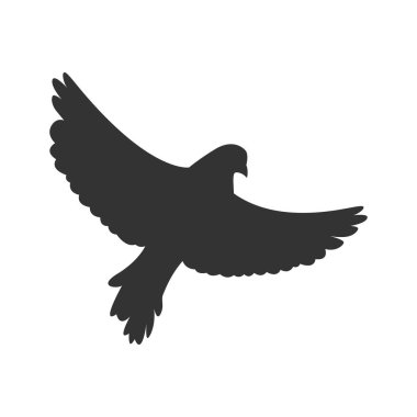 Güvercin uçar. Beyaz arka plan üzerinde izole kuş sembolü. Vektör çizim.