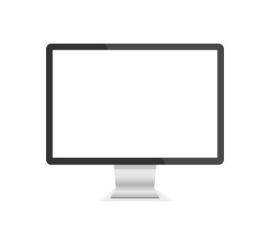 Modern düz ekran bilgisayar monitörü. Bilgisayar üzerinde izole beyaz arka plan görüntülemek. Vektör çizim.