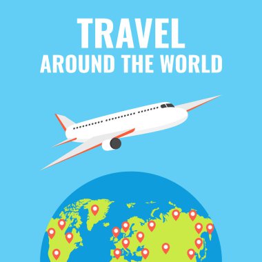 Dünya harita uçak ile. Dünya kavramı seyahat.