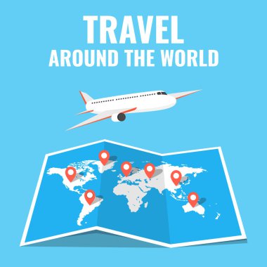 Dünya harita uçak ile. Dünya kavramı seyahat.