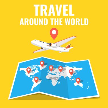 Dünya harita uçak ile. Dünya kavramı seyahat.