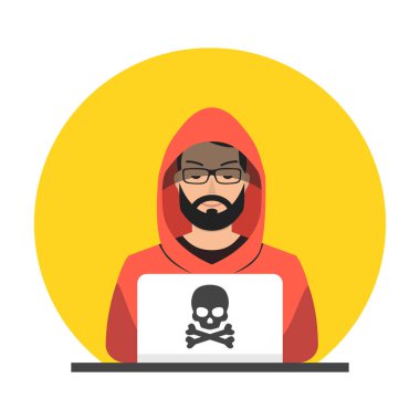 Hacker adam dizüstü vektör çizim ile