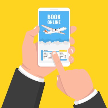 Online rezervasyon seyahat veya bilet uçak. Vektör çizim.