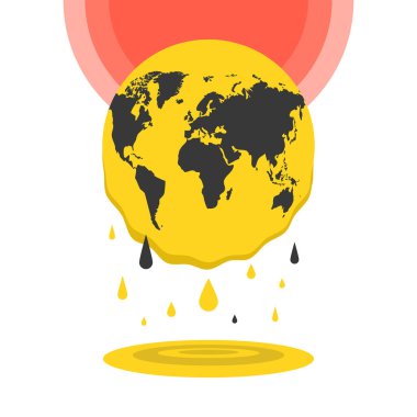 Dünya gezegeninin erime. Kavramı küresel ısınma. Düz çizgi film tarzı. Vektör çizim.