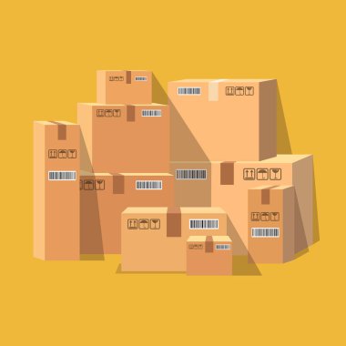 İzole izometrik karton kutuları kümesi. Açık ve kapalı karton kutular ayarlayın. Vektör çizim.