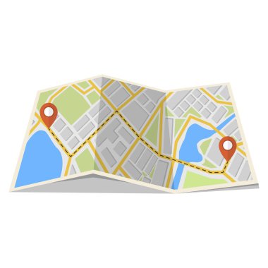 Harita Gps navigasyon ve Puan üstünde o. Yol kavramı bulmak. Vektör çizim. 
