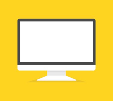 Modern düz ekran bilgisayar monitörü. Bilgisayar üzerinde izole beyaz arka plan görüntülemek. Vektör çizim.