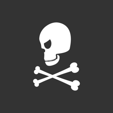 Kafatası ve kemiklerin elle çizilmiş. Düz çizgi film tarzı. Vektör çizim.