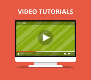 Video eğitimlerini, çalışma ve kavram öğrenme. Online oyuncu üstünde belgili tanımlık perde ile izleyin. Düz vektör çizim.