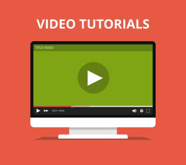 Video eğitimlerini, çalışma ve kavram öğrenme. Online oyuncu üstünde belgili tanımlık perde ile izleyin. Düz vektör çizim.