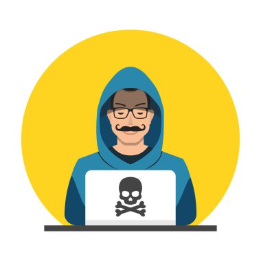 Hacker adam dizüstü vektör çizim ile