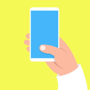 Akıllı telefon tutarak ve ekran dokunaklı el. Vektör çizim. 