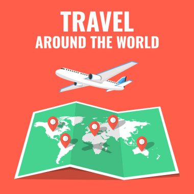 Dünya harita uçak ile. Dünya kavramı seyahat.