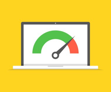 Ekranda hız testi olan bir laptop. Vektör illüstrasyonu.
