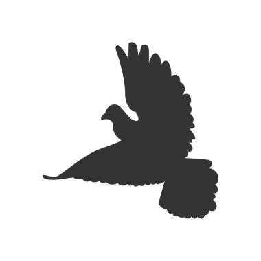 Güvercin uçar. Beyaz arka plan üzerinde izole kuş sembolü. Vektör çizim.