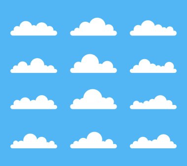 Cute clouds set on colorful background clipart