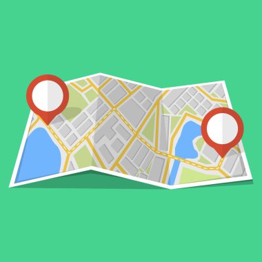 Harita Gps navigasyon ve Puan üstünde o. Yol kavramı bulmak. Vektör çizim. 