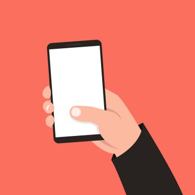 Akıllı telefon tutarak ve ekran dokunaklı el. Vektör çizim. 