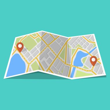 Harita Gps navigasyon ve Puan üstünde o. Yol kavramı bulmak. Vektör çizim. 