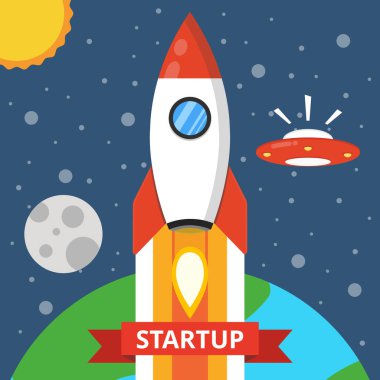 Uzay vektör çizim renkli roket