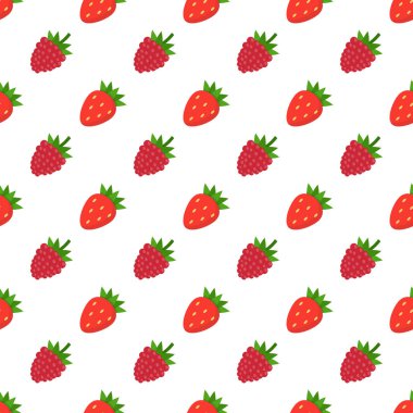 Seamless modeli. Çilek ve ahududu arka plan. Vektör çizim