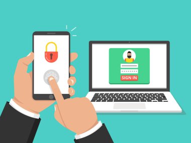 İki adım kimlik doğrulama kavramı. Doğrulama yanında smartphone. Vektör çizim.