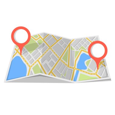 Harita Gps navigasyon ve Puan üstünde o. Yol kavramı bulmak. Vektör çizim. 