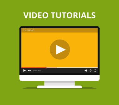 Video eğitimlerini, çalışma ve kavram öğrenme. Online oyuncu üstünde belgili tanımlık perde ile izleyin. Düz vektör çizim.