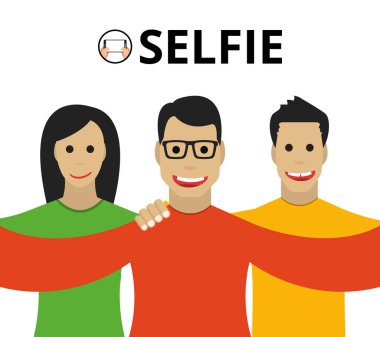 Üstünde belgili tanımlık perde smartphone selfie fotoğraf ile holding adam eller. Vektör düz çizim.