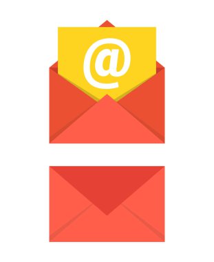 Not kağıt kartı ile açık ve kapalı zarf. Posta simgesi. Vektör çizim.