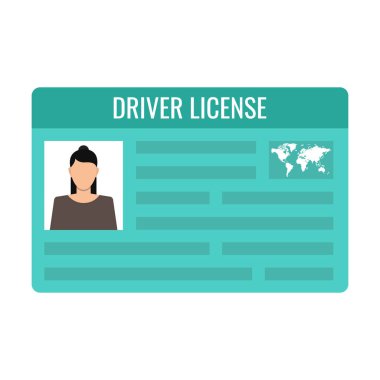 Araba sürücüsü lisans kimliği kadın fotoğraf ile. Kimlik kartı beyaz arka plan üzerinde izole. Vektör çizim.