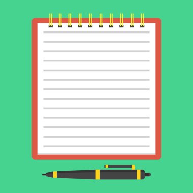 Spiral defter şablonu. Öğrenci yarıyıl not defteri. Günlük iş için. Vektör çizim. 