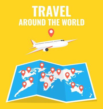 Dünya harita uçak ile. Dünya kavramı seyahat.