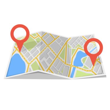 Harita Gps navigasyon ve Puan üstünde o. Yol kavramı bulmak. Vektör çizim. 