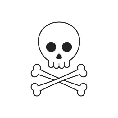 Kafatası ve kemiklerin elle çizilmiş. Düz çizgi film tarzı. Vektör çizim.