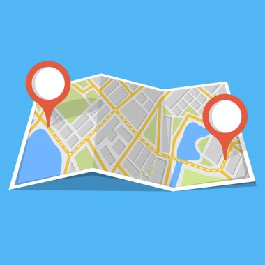 Harita Gps navigasyon ve Puan üstünde o. Yol kavramı bulmak. Vektör çizim. 