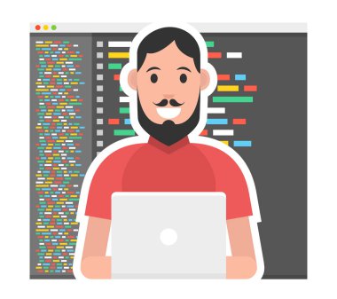 Genç programcı laptop ile çalışma. Programlama kavramı.