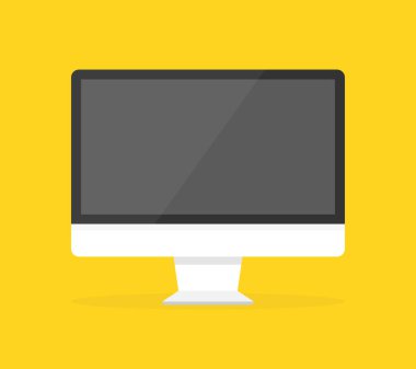 Modern düz ekran bilgisayar monitörü. Bilgisayar üzerinde izole beyaz arka plan görüntülemek. Vektör çizim.