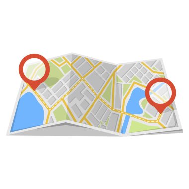 Harita Gps navigasyon ve Puan üstünde o. Yol kavramı bulmak. Vektör çizim. 