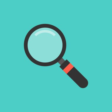 Büyüteç simgesini. Analiz, araştırma, zoom, inceleme, denetim, muayene, arama kavramları. Vektör çizim.