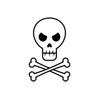 Kafatası ve kemiklerin elle çizilmiş. Düz çizgi film tarzı. Vektör çizim.