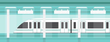 Metro, metro platformu ile modern tren. Yeraltı metro tren. Vektör çizim.