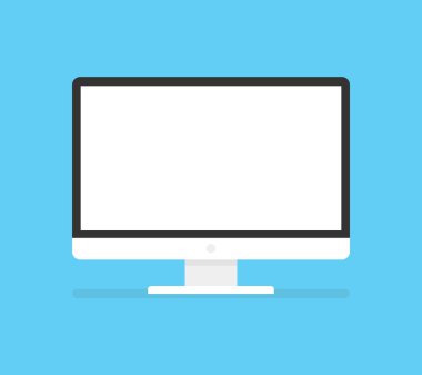 Modern düz ekran bilgisayar monitörü. Bilgisayar üzerinde izole beyaz arka plan görüntülemek. Vektör çizim.