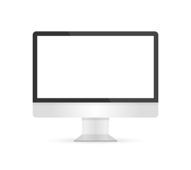 Modern düz ekran bilgisayar monitörü. Bilgisayar üzerinde izole beyaz arka plan görüntülemek. Vektör çizim.