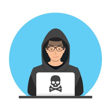 Hacker adam dizüstü vektör çizim ile
