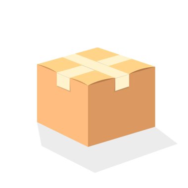 Beyaz arka planda karton kutu. Vektör illüstrasyonu. 